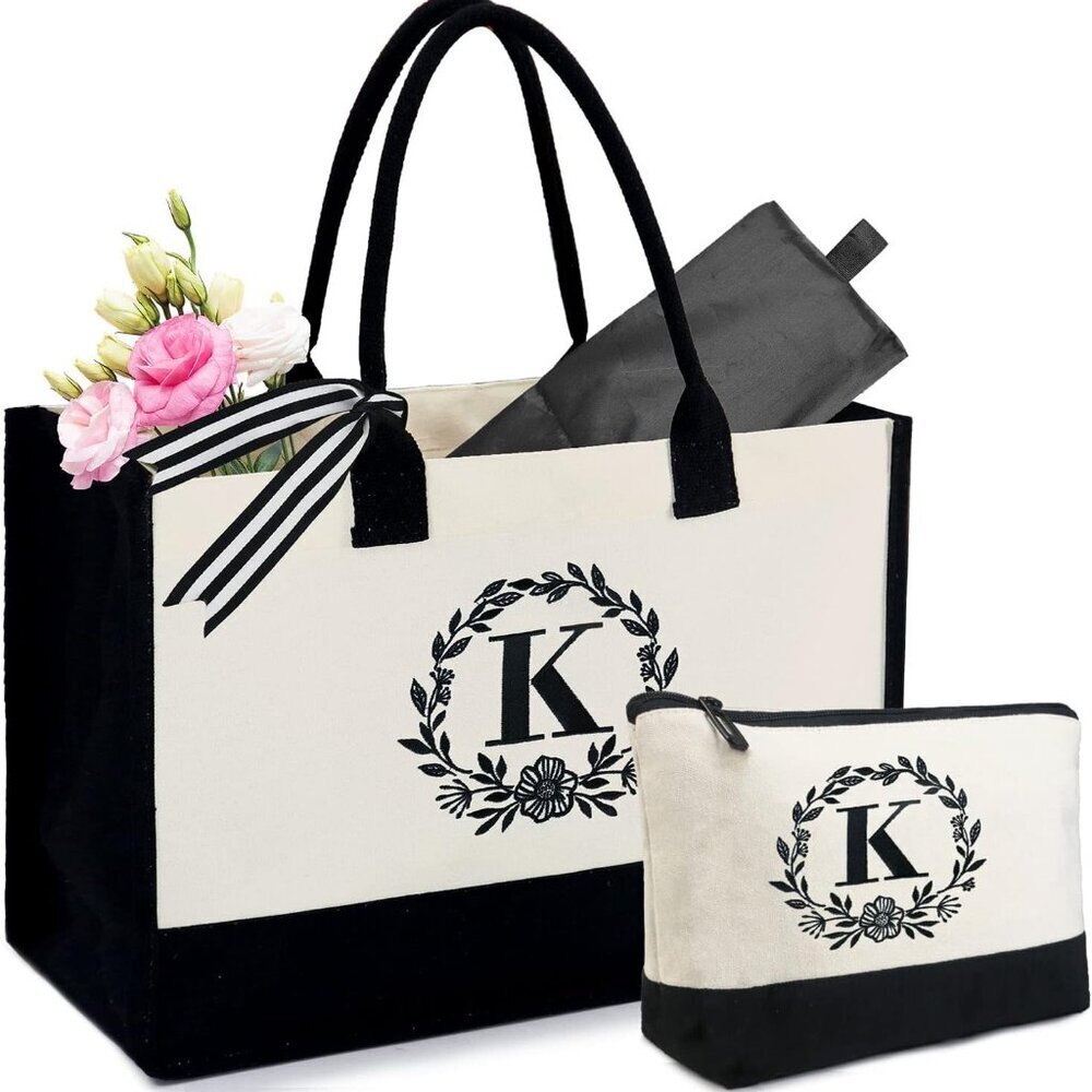 Initial Canvas/Jute Tote Bag Personalized Bag for Wedding, Birthday, Beach, Gift